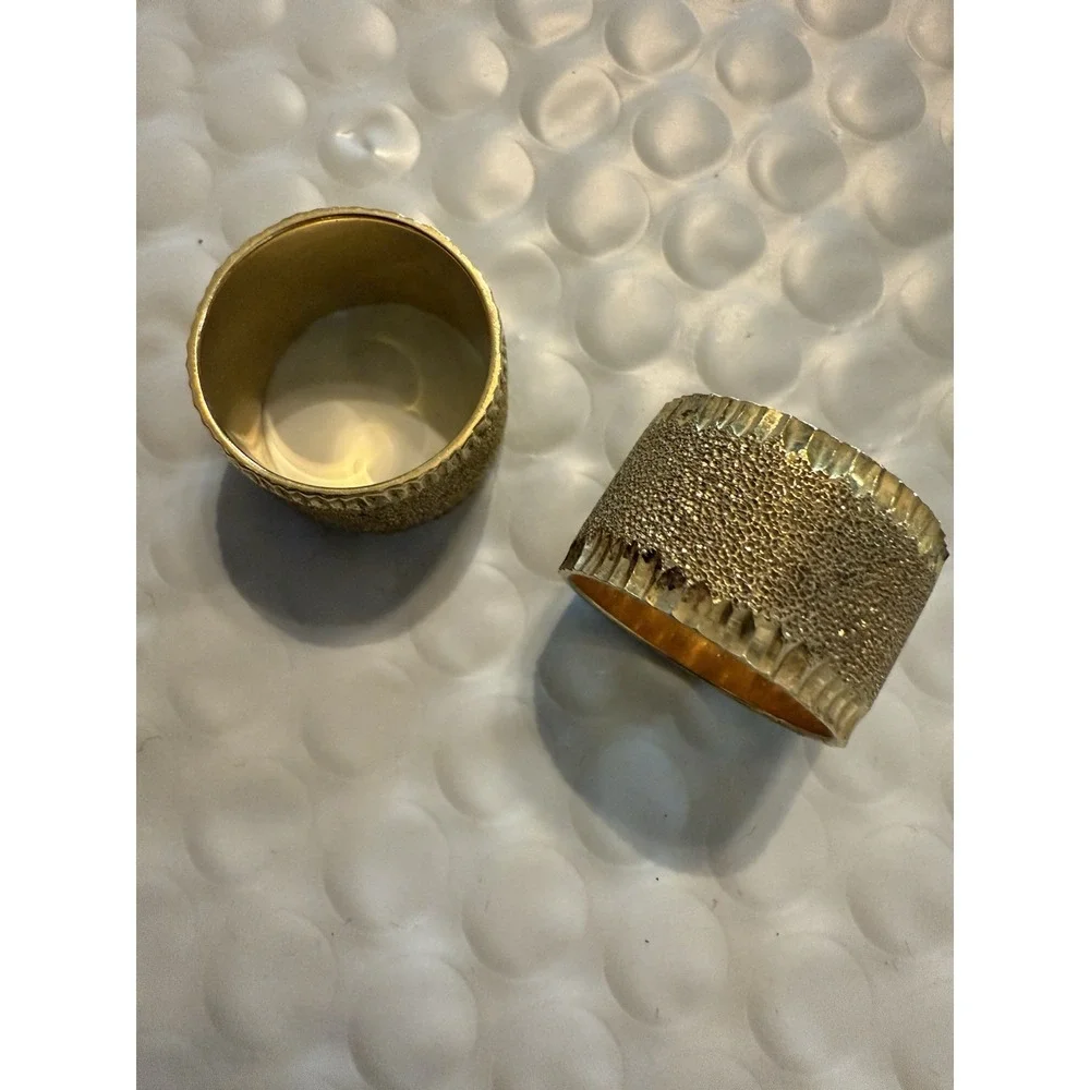 Vtg Milor Italy 925 Vermeil Textured Wide Sterling‎ Cuff Rings Pair 23.4g